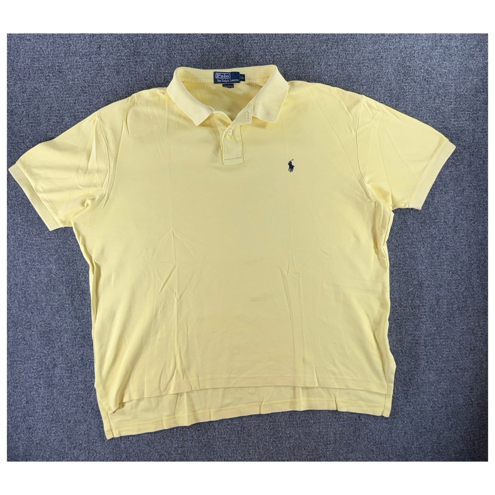 Polo Ralph Lauren Mens XL Yellow Short Sleeve Cotton Pique Polo Shirt Navy Pony